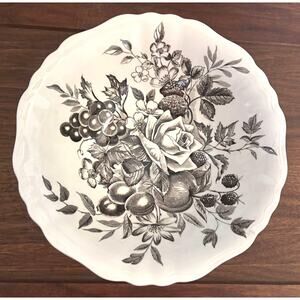 Vintage English Staffordshire Gainsborough Hand Engraved B&W Rose Fruit Bowl
